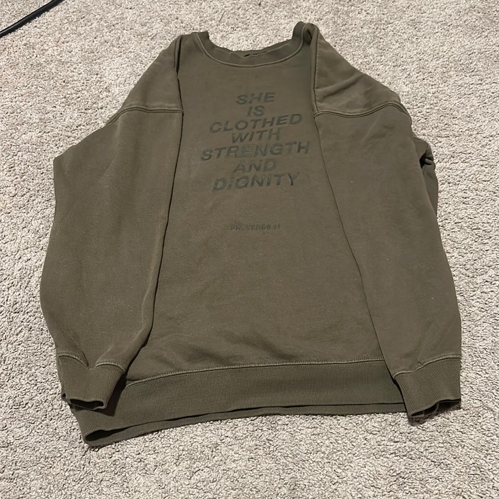 green bible verse crewneck (proverbs verse 31:25)
